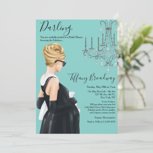 Little Black Dress Blue Glam Baby shower Kaart (Staand voorkant)