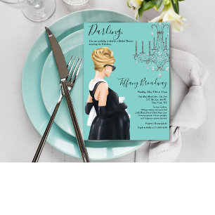 Little Black Dress Blue Glam Baby shower Kaart