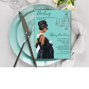 Little Black Dress Blue Glam Baby shower Kaart