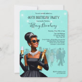 Little Black Dress Blue Glam Verjaardag Uitnodigin Kaart (Voorkant)