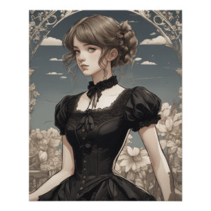 Little Black Dress Fantasy AI Art -  anime Perfect Poster