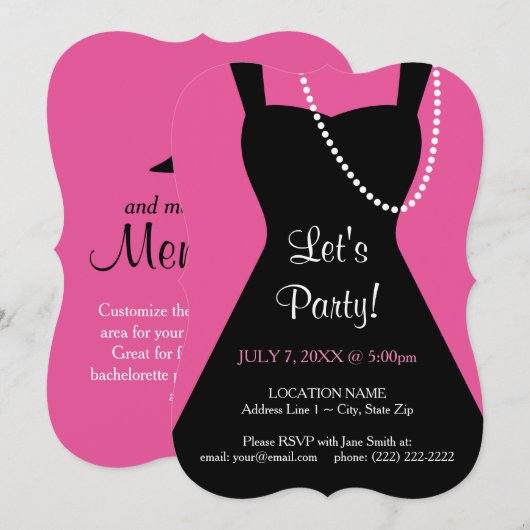 Little Black Dress Invitation | Bachelorette Party Kaart (Voorkant / Achterkant)