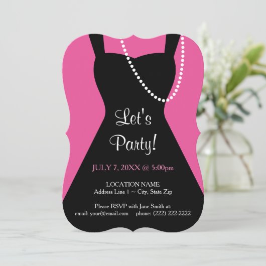 Little Black Dress Invitation | Bachelorette Party Kaart (Staand voorkant)