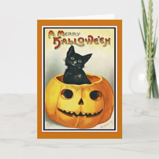 Little Black en Jack O' Lantern Halloween Kaart (Voorkant)