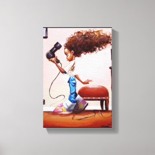 Little Black Girl Blow Droog haar haar haar Canvas Afdruk