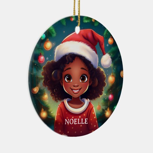 Little Black Girl Kerstman Hoed Keramisch Ornament (Rechts)