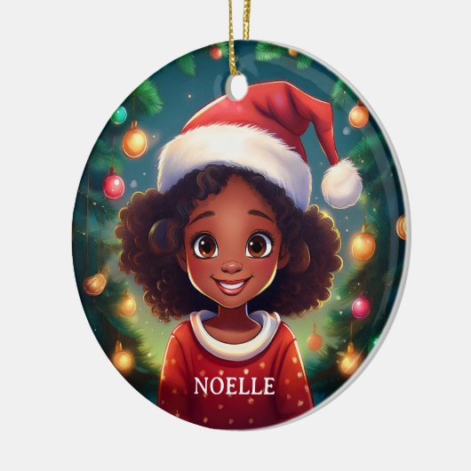 Little Black Girl Kerstman Hoed Keramisch Ornament (Links)