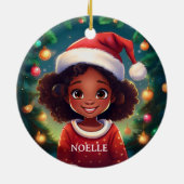 Little Black Girl Kerstman Hoed Keramisch Ornament (Achterkant)