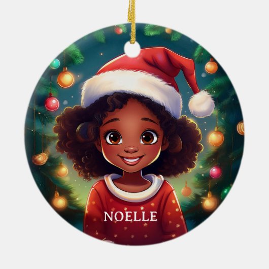 Little Black Girl Kerstman Hoed Keramisch Ornament (Achterkant)