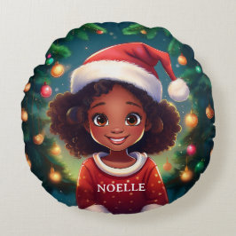 Little Black Girl Kerstman Hoed Rond Kussen