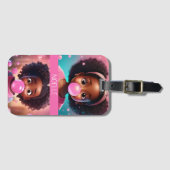 Little Black Girl Popping Pink Bubblegum Bagagelabel (Voorkant (horizontaal))