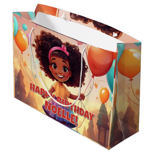Little Black Girl verjaardagsfeest ballonnen Groot Cadeauzakje (Achterkant Gekanteld)