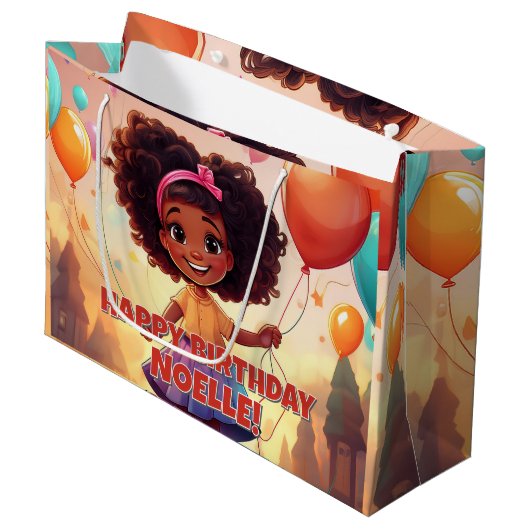Little Black Girl verjaardagsfeest ballonnen Groot Cadeauzakje (Voorkant Gekanteld)