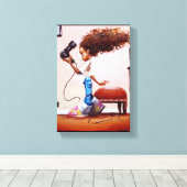 Little Black Meisje Blow Drogen van haar haar Canvas Afdruk (Insitu (Houten vloer))