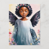 Little Black Meisje Engel Bloemenkunst Briefkaart (Voorkant)