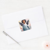 Little Black Meisje Engel Bloemenkunst Vierkante Sticker (Envelop)