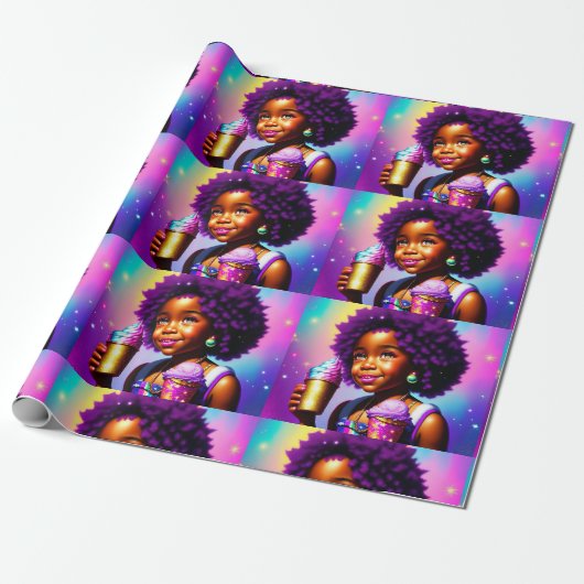 Little Black/Melenated Girl Wrapping Paper Cadeaupapier (Uitgerold)
