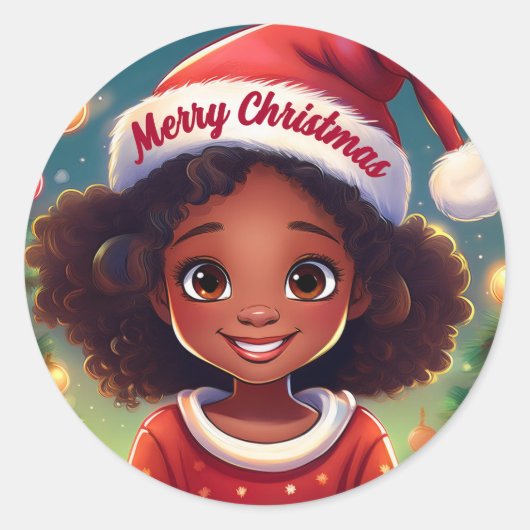 Little Black met Santa Hat aan Ronde Sticker (Voorkant)