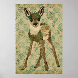 Little Blauwgroen Floral Fawn Art Poster