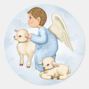 Little Blessings Angel Boy Ronde Sticker