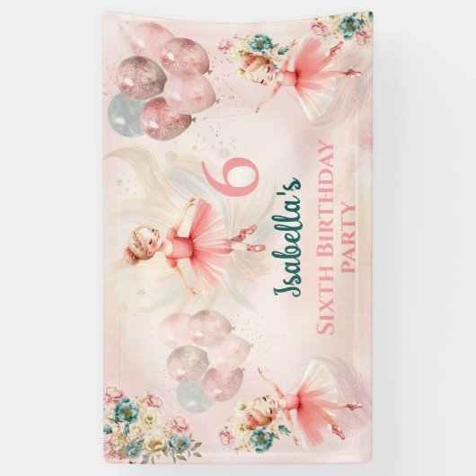 Little Blond Ballerina Roze Blauwgroen Bloemen Ver Spandoek (Verticaal)