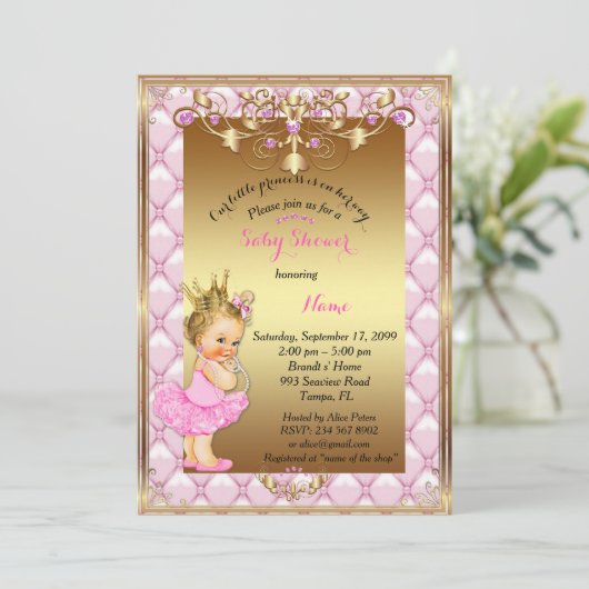 Little Blond Princess, Baby shower Uitnodiging, go Kaart (Staand voorkant)