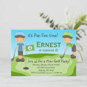 Little Blonde Boy Golfers, Golf Birthday Party Kaart (Staand voorkant)