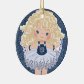 Little Blonde Girl Denim & Diamonds Kerstmis Keramisch Ornament (Rechts)