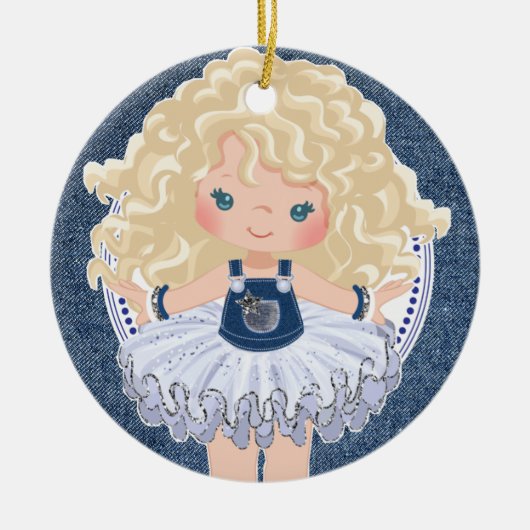 Little Blonde Girl Denim & Diamonds Kerstmis Keramisch Ornament (Voorkant)