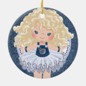 Little Blonde Girl Denim & Diamonds Kerstmis Keramisch Ornament (Achterkant)