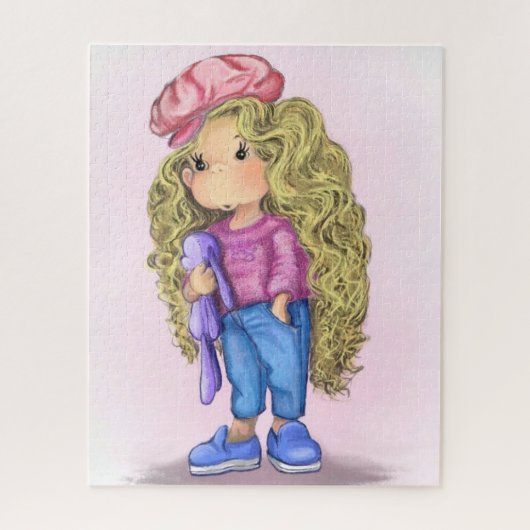 Little Blonde Girl met Bunny Speelgoed Puzzle Legpuzzel (Verticaal)