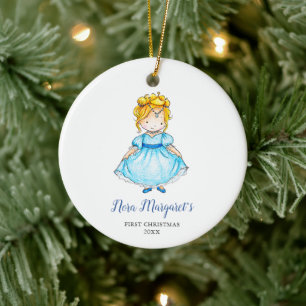 Little Blonde Princess Personalized Simple Girl Keramisch Ornament