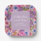 Little Bloom Paarse Roze Bloemen Baby Meisje Douch Papieren Bordje (Voorkant)