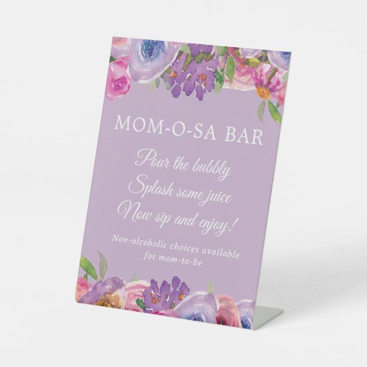 Little Bloom Paarse Roze Bloemen Baby Meisje Momos Reclamebord Met Voetstuk (Voorkant)