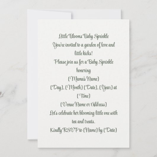 Little Blooms Baby Sprinkle | Blush & Sage Kaart (Achterkant)