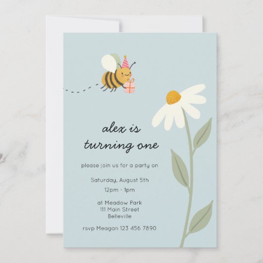 Little Blue Bee Verjaardag Kaart (Voorkant)