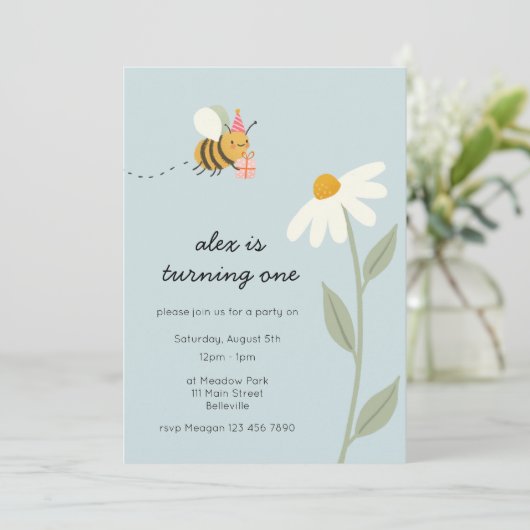 Little Blue Bee Verjaardag Kaart (Staand voorkant)