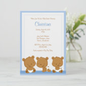 Little Blue Beren Boy Baby shower Invitation Kaart (Staand voorkant)
