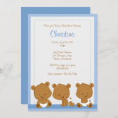 Little Blue Beren Boy Baby shower Invitation Kaart (Voorkant / Achterkant)