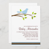 Little Blue Bird Baby shower Invitation Kaart (Voorkant / Achterkant)