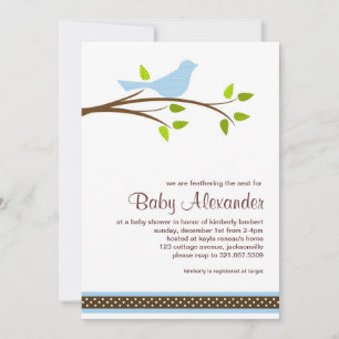 Little Blue Bird Baby shower Invitation Kaart