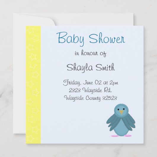 Little Blue Bird Baby shower Kaart (Voorkant)