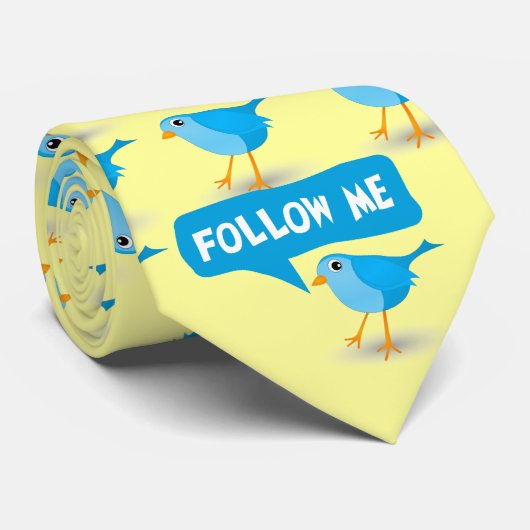 Little Blue Bird Cute Volg me Twitter-Stropdas Stropdas (Opgerold)
