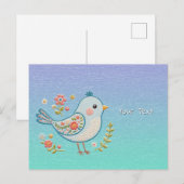 Little Blue Bird Floral Briefkaart (Voorkant / Achterkant)