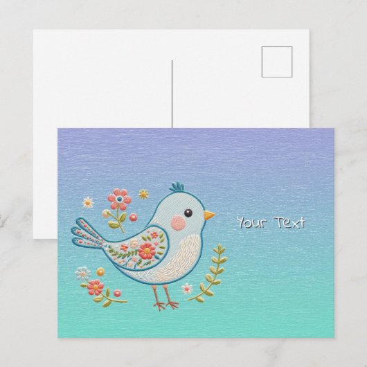 Little Blue Bird Floral Briefkaart (Voorkant / Achterkant)