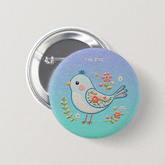 Little Blue Bird Floral Button (Voorkant /achterkant)