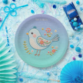 Little Blue Bird Floral Paper Bord (Feest)