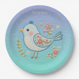 Little Blue Bird Floral Paper Bord