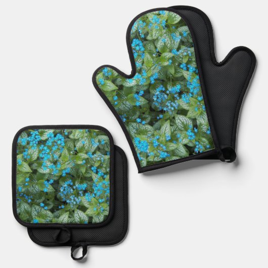 Little Blue Brunnera Flowers Floral Ovenwant & Pannenlap Set (Voorkant / Achterkant)