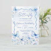 Little Blue Butterflies verjaardagsfeestje Kaart (Staand voorkant)